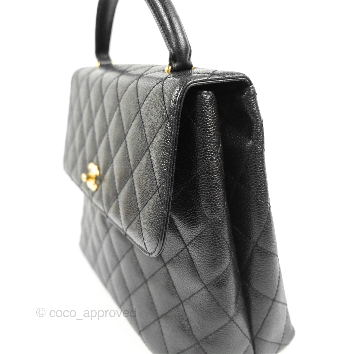 Chanel Vintage Kelly Quilted Flap Black Caviar 24K Gold Hardware