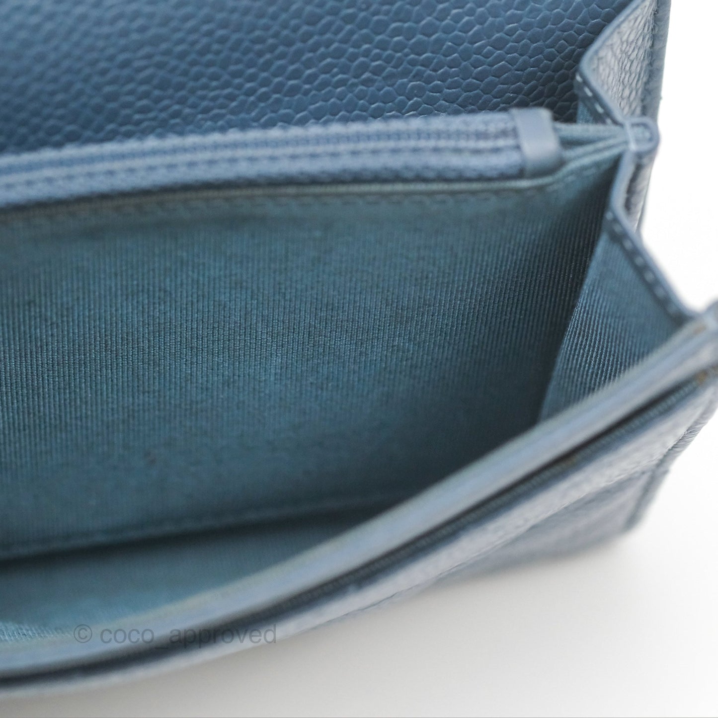 Chanel Quilted Small Flap Wallet Grey Blue Caviar Silver Hardware
