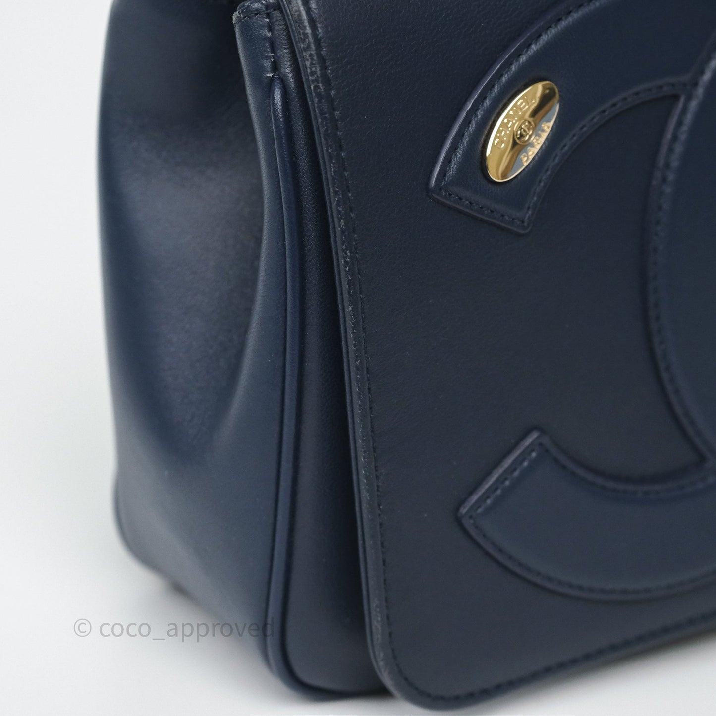 Chanel CC Mania Flap Bag Navy Lambskin Gold Hardware