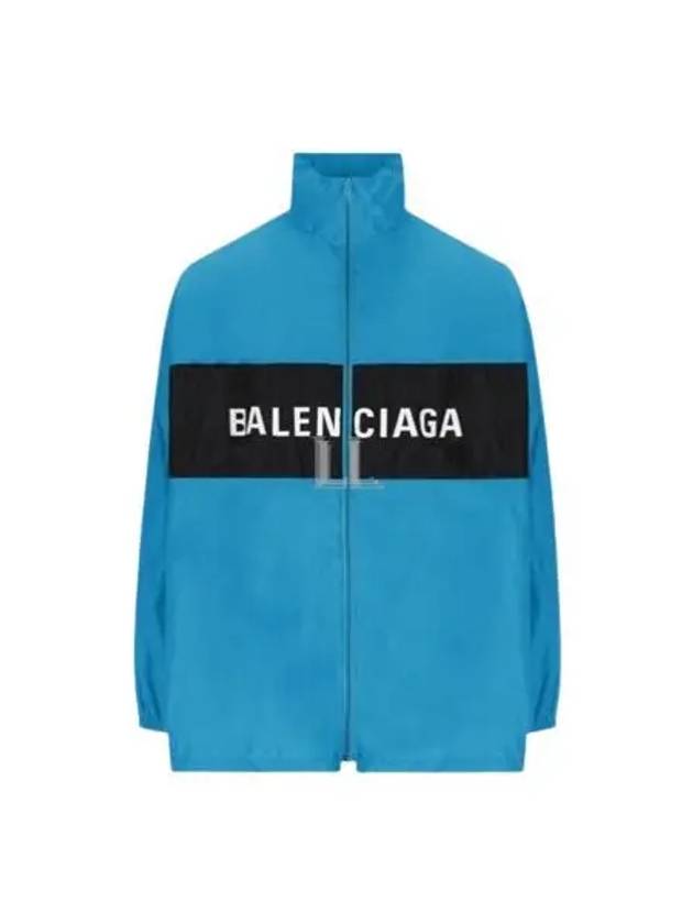 Luxury Balenciaga Logo Print Nylon Windbreaker Blue