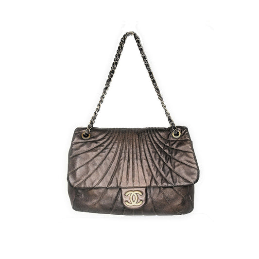 Luxury Chanel bag Paris-Shanghai Quilted Fan Flap Bag Metallic Lambskin