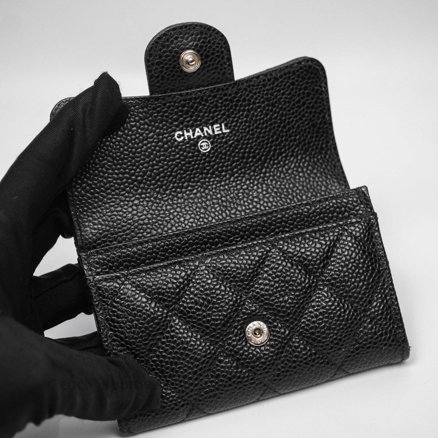 Chanel Classic Flap Black Caviar Card Holder Silver Hardware