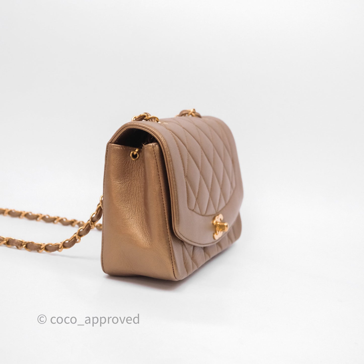 Chanel Vintage Small Quilted Classic Diana Flap Bag Gold Lambskin 24K Gold Hardware
