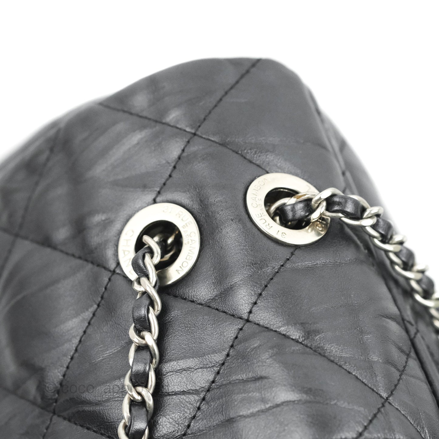 Chanel Ground Control Flap Backpack Quilted Iridescent Dark Grey Aged Calfskin Silver Hardware