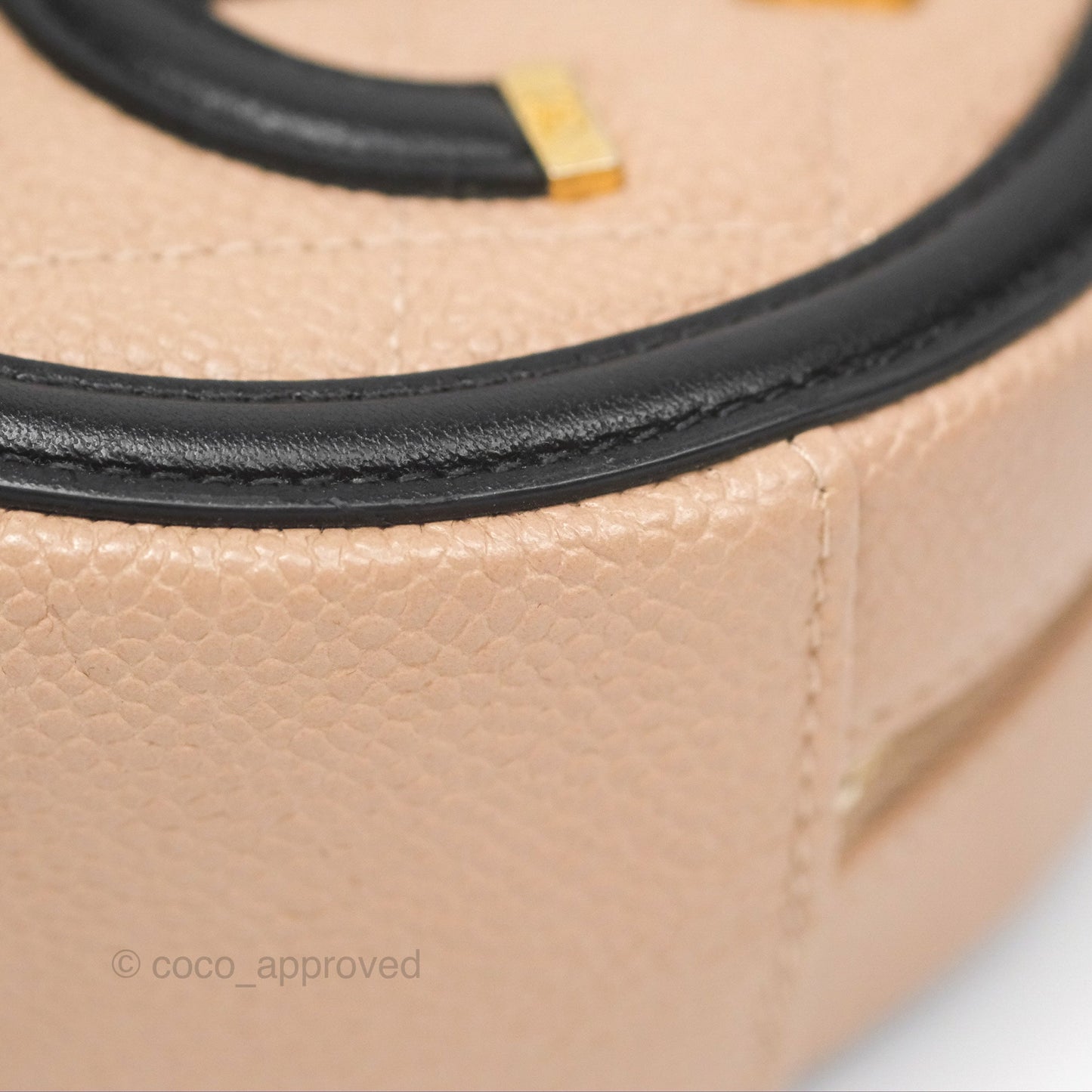 Chanel Quilted Round Filigree Clutch With Chain Beige Black Caviar Gold Hardware