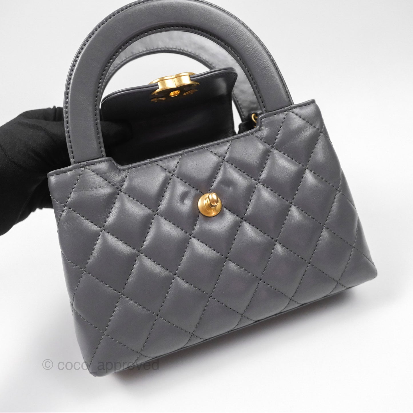 Chanel Kelly Bag Quilted Grey Shiny Calfskin Aged Gold Hardware