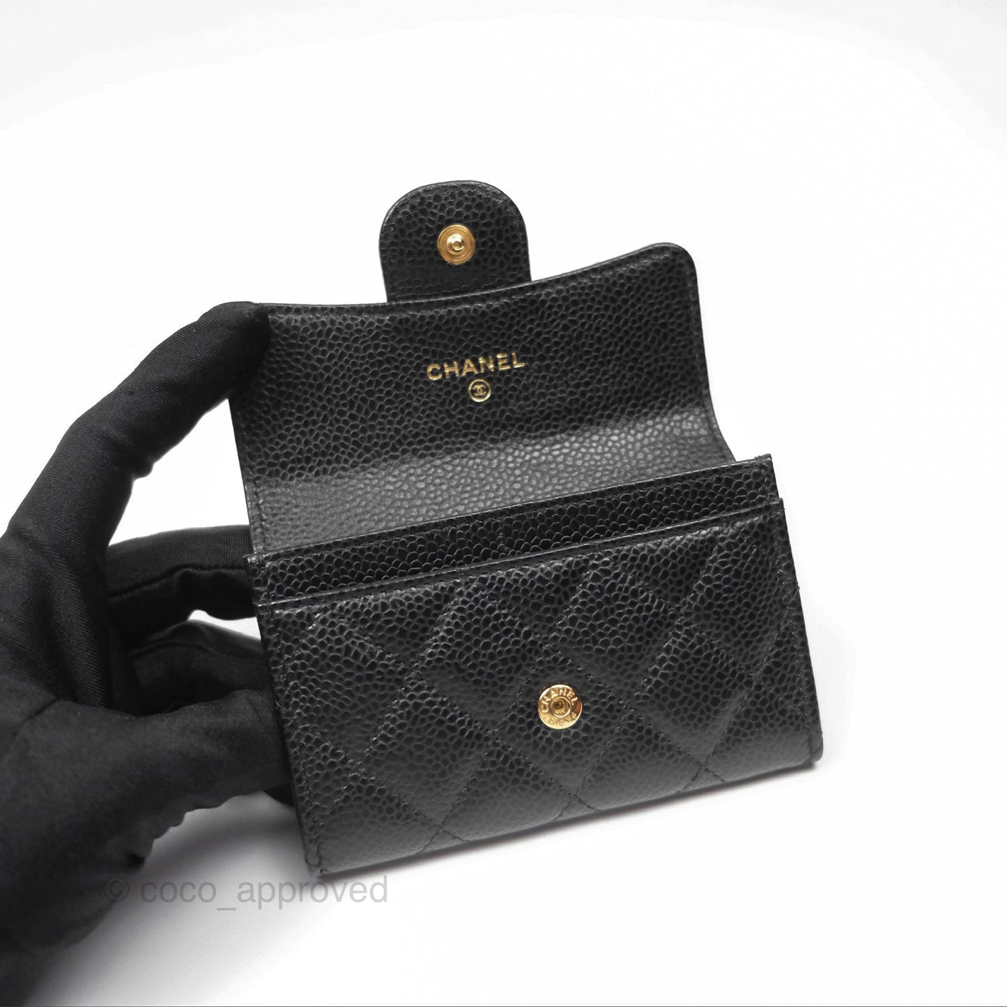 Chanel Quilted Flap Card Holder Caviar Black Gold Hardware