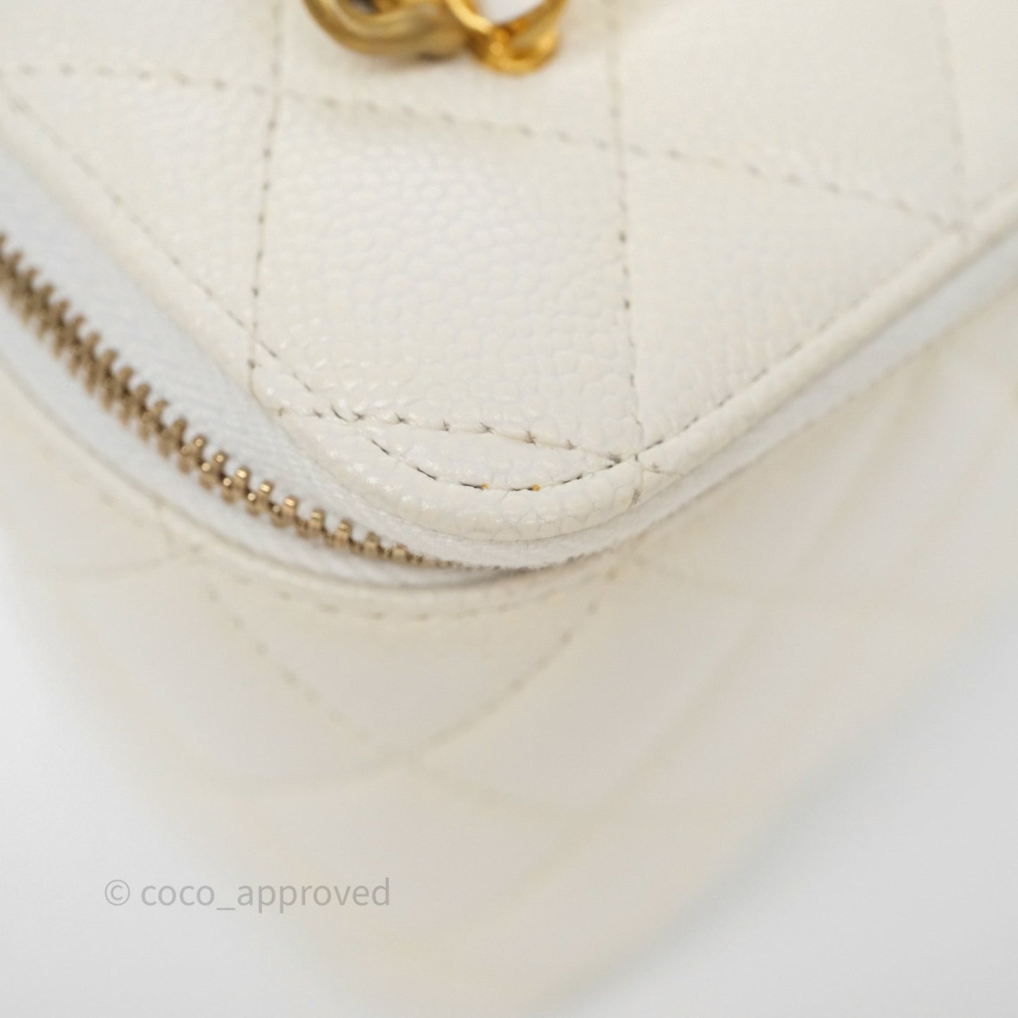 Chanel Logo Top Handle Vanity Rectangular White Caviar Aged Gold Hardware