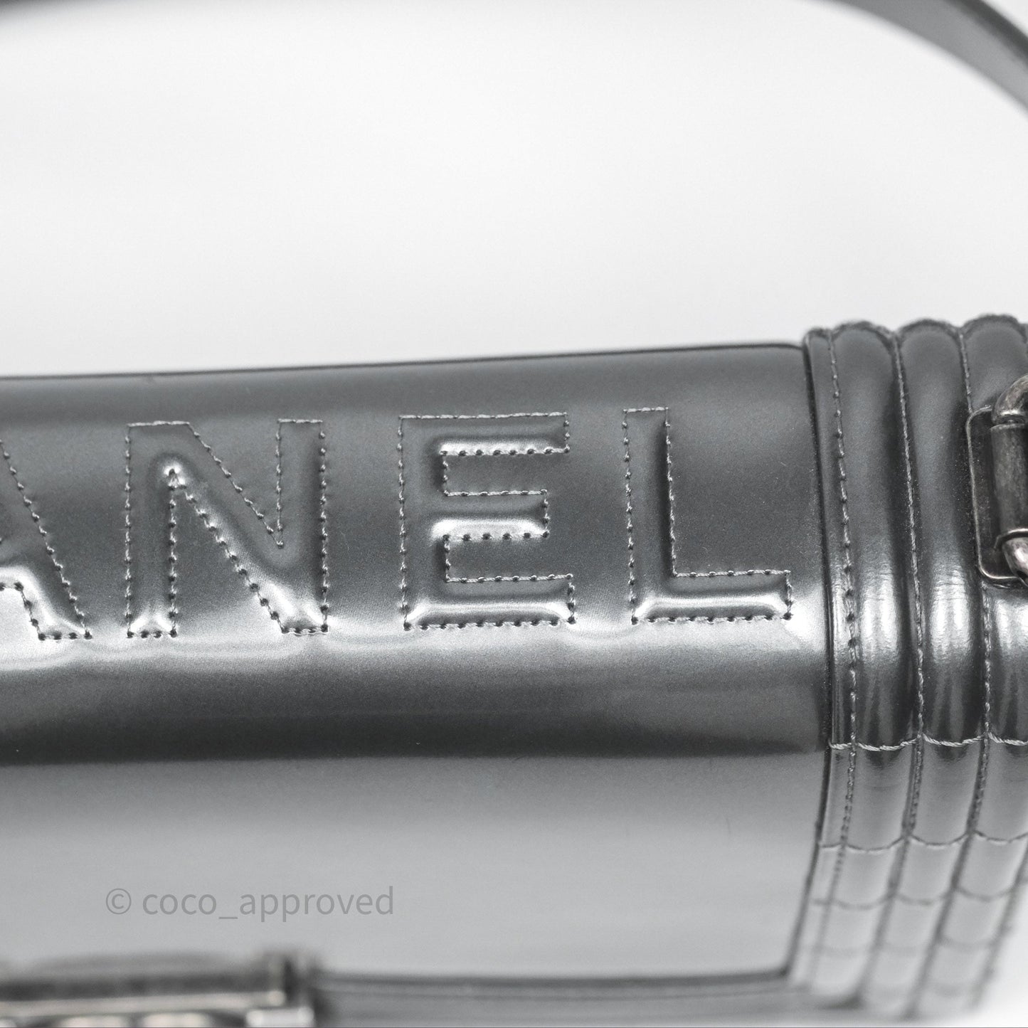 Chanel Medium Boy Metallic Dark Grey Iridescent Glazed Calfskin Ruthenium Hardware