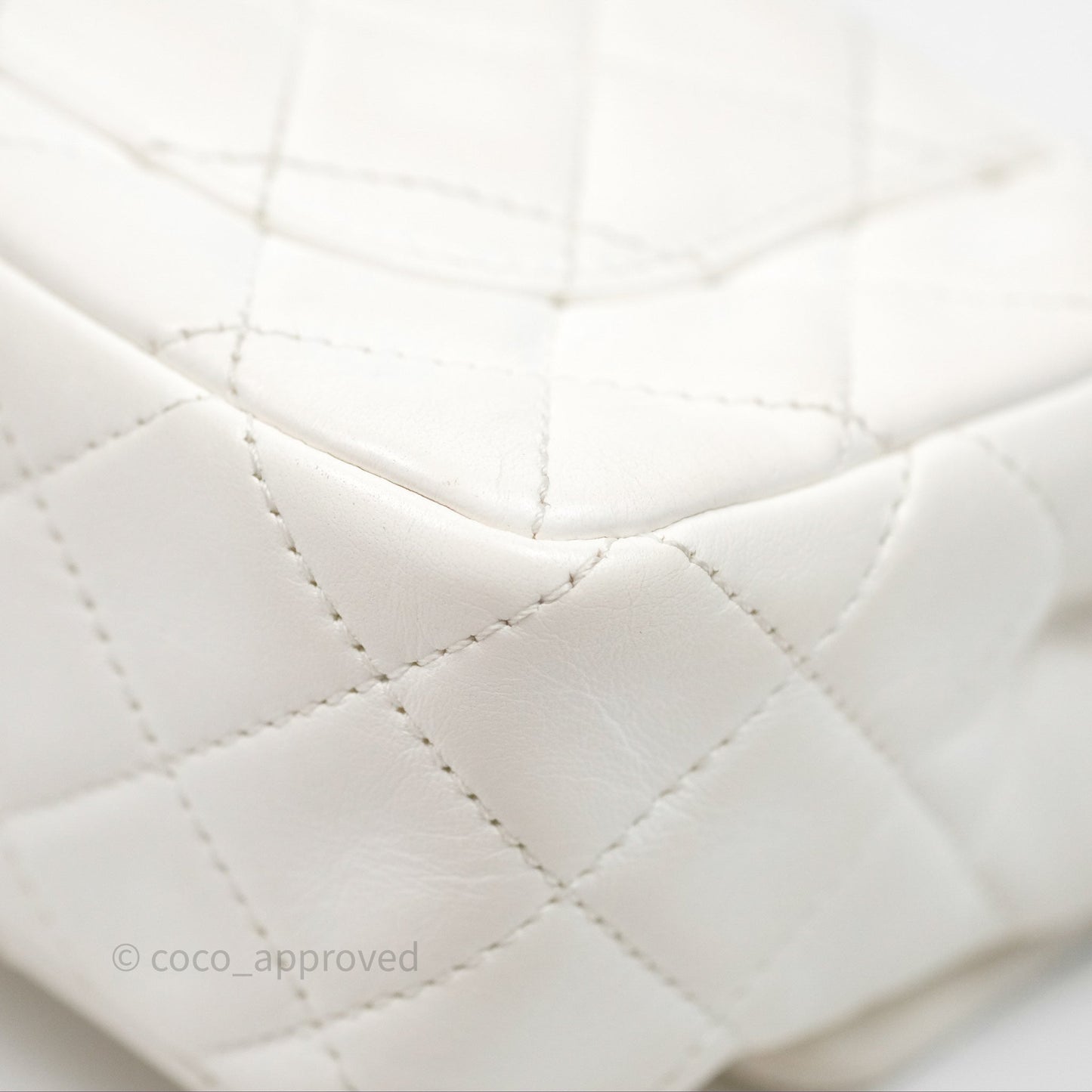 Chanel Mini Rectangular Pearl Crush Quilted White Lambskin Aged Gold Hardware