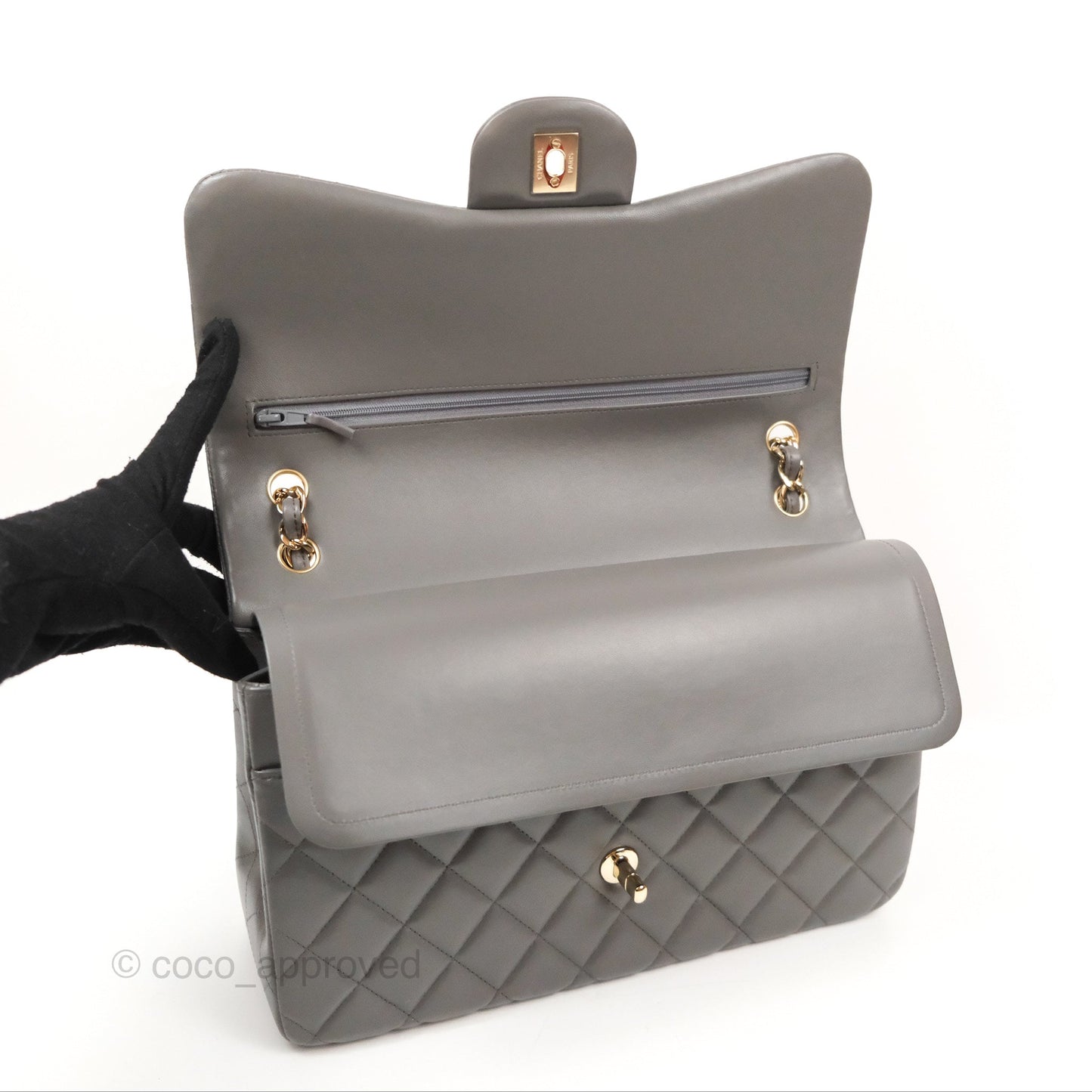 Chanel Jumbo Double Flap Dark Grey Lambskin Gold Hardware⁣⁣