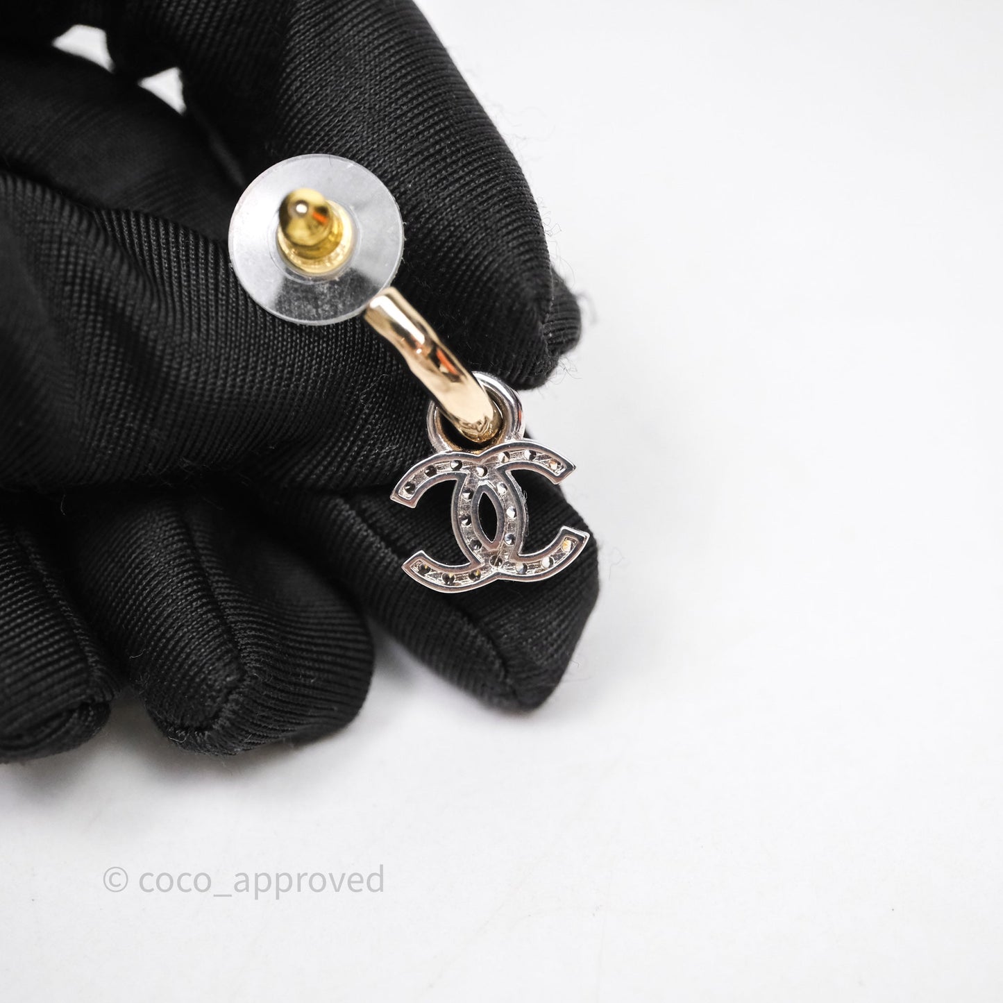 Chanel CC Hoop Logo Crystals Gold Earrings 22S