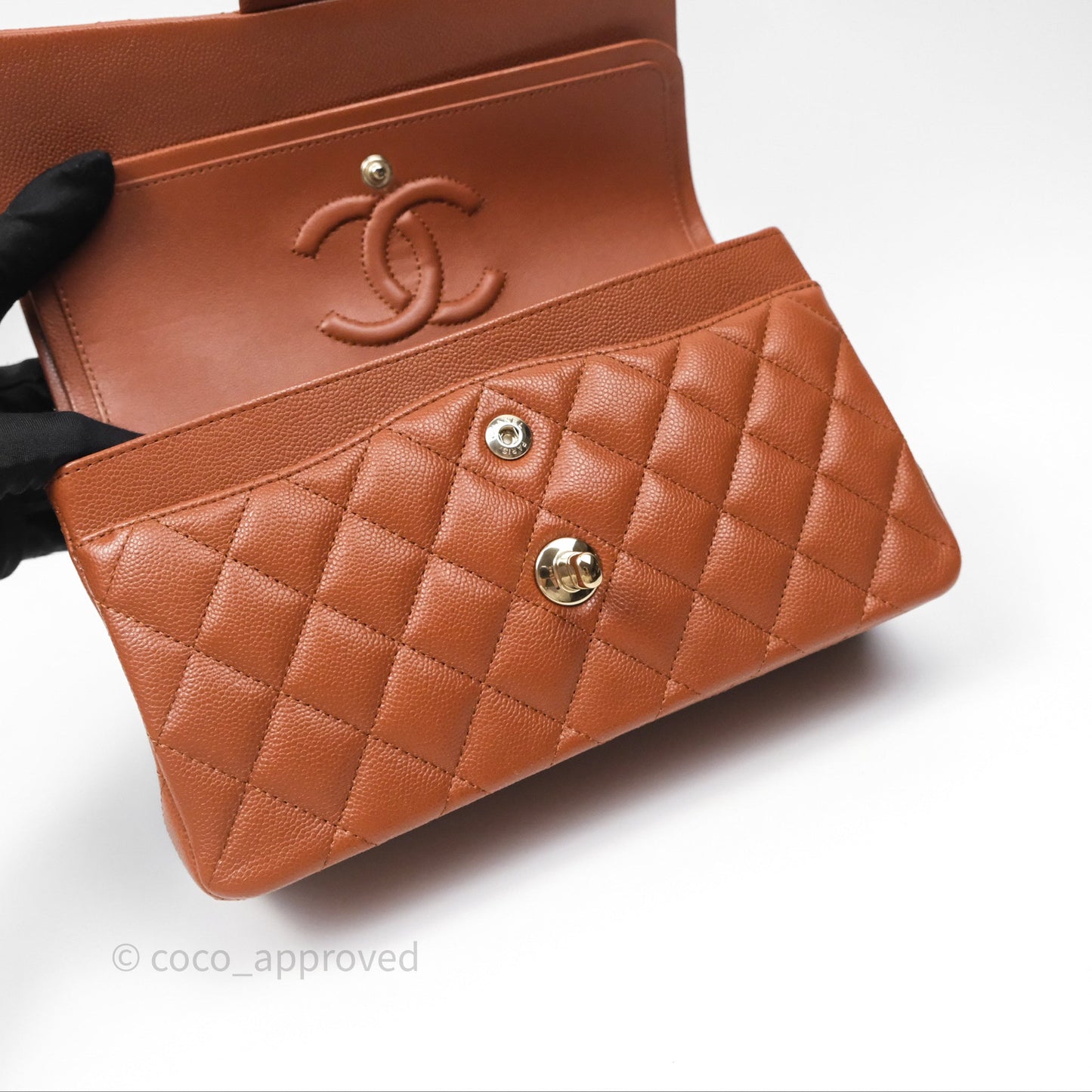 Chanel Small S/M Classic Flap Quilted Brown Caviar Gold Hardware