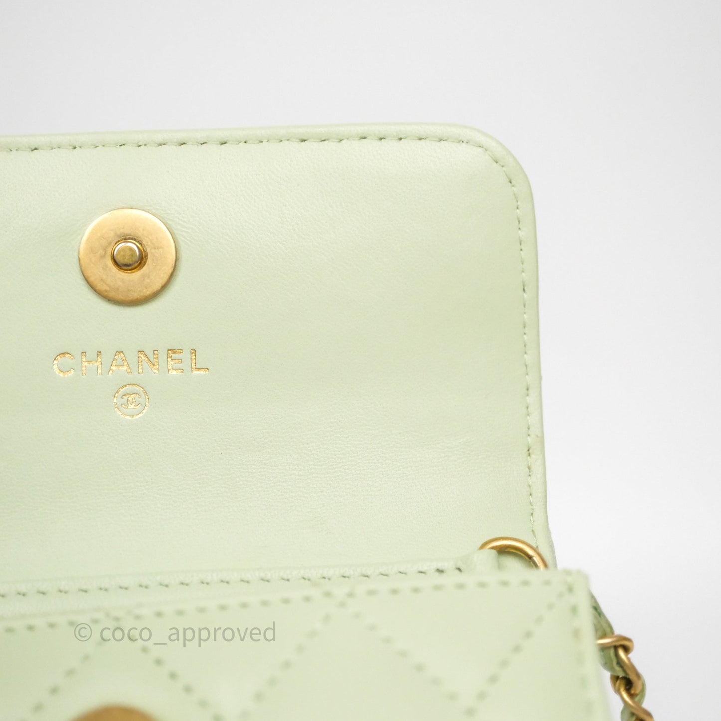 Chanel Pearl Crush Mini Clutch Belt Bag Green Lambskin Aged Gold Hardware