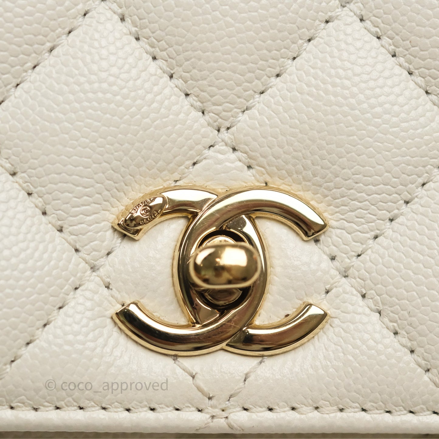 Chanel Mini Coco Handle Quilted Ivory White Caviar Gold Hardware