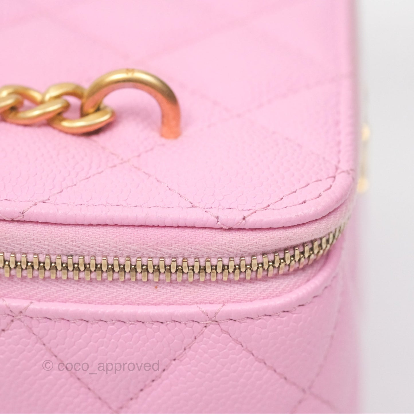 Chanel Vanity with Heart Adjustable Chain Pink Caviar Aged Gold Hardware
