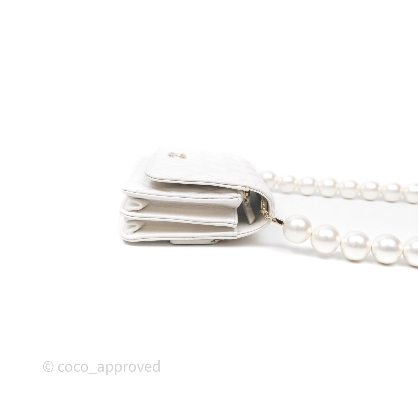 Chanel Mini Wallet On Large Pearl Chain WOC Quilted White Lambskin Gold Hardware