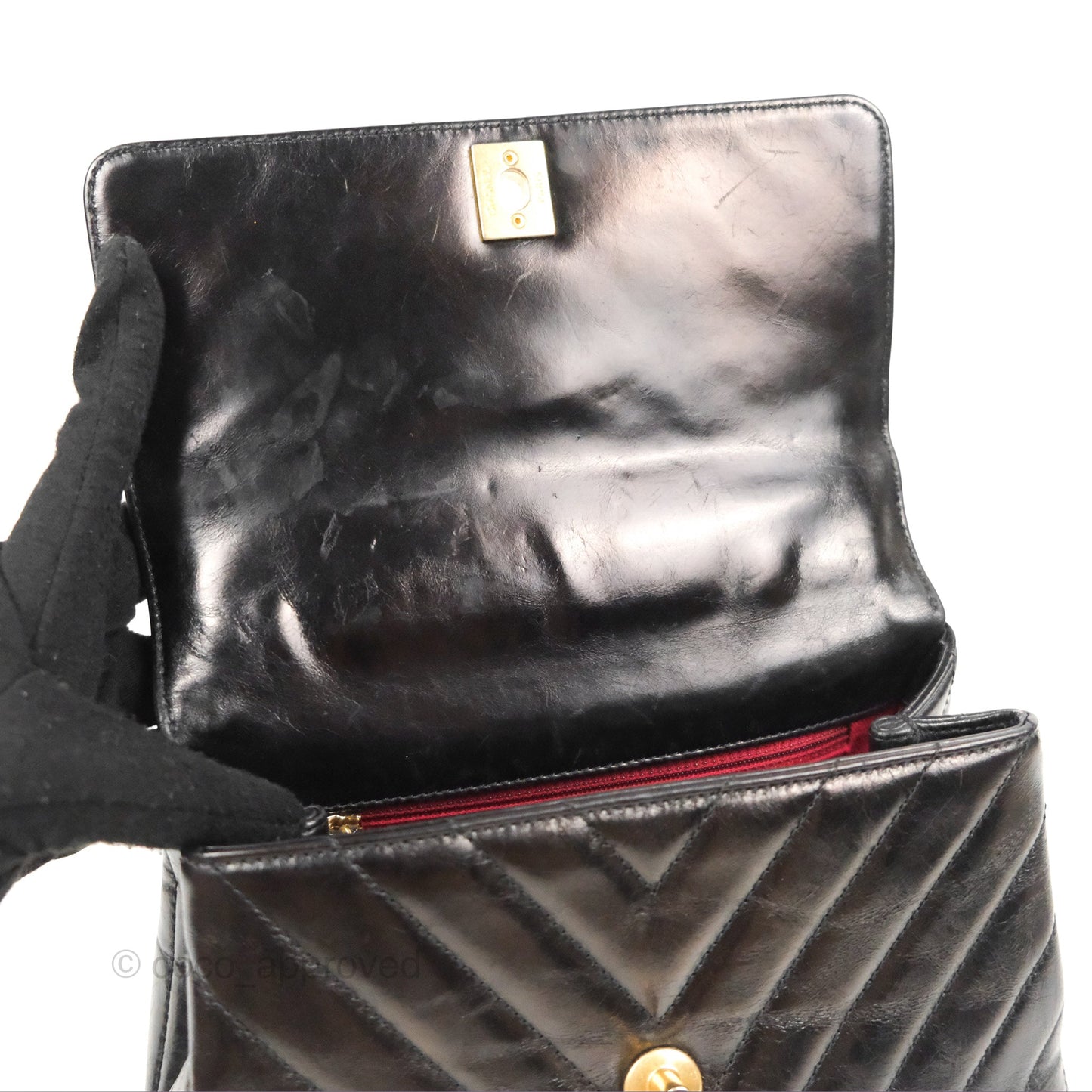 Chanel Chevron Small Coco Handle Black Shiny Aged Calfskin Aged Gold Hardware’s