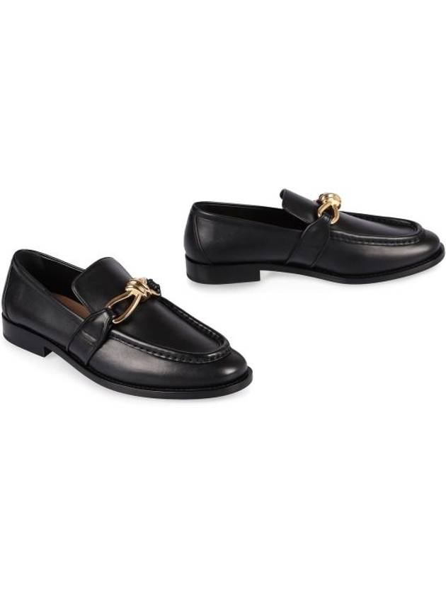 Luxury Bottega Veneta Astaire Signature Metallic Knot Detail Leather Loafers Black