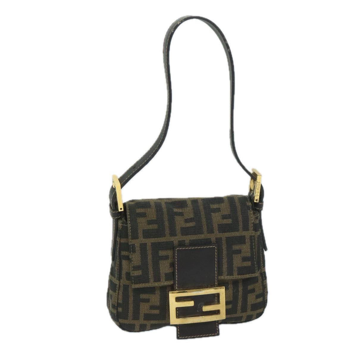 Luxury FendiZucca Canvas Mini Mamma Baguette Hand Bag Black Brown59810A