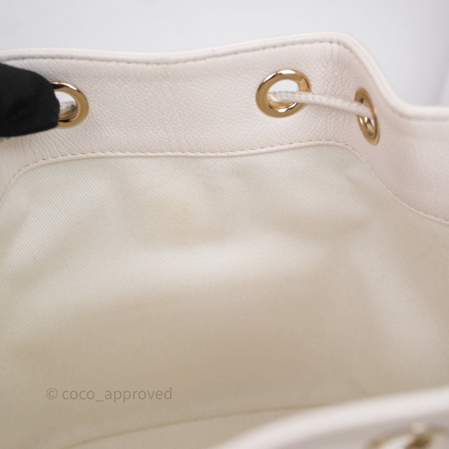 Chanel Business Affinity Drawstring Bucket Bag White Caviar Gold Hardware