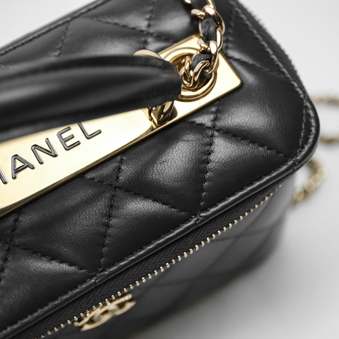 Chanel Trendy CC Vanity Rectangular Top Handle Dark Grey Lambskin Gold Hardware
