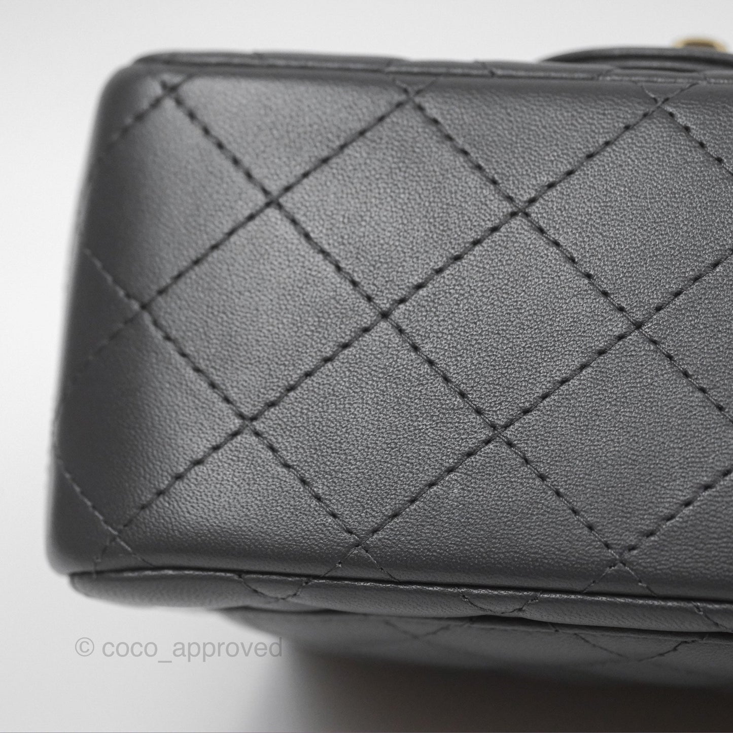 Chanel Mini Square Quilted Grey Lambskin Gold Hardware