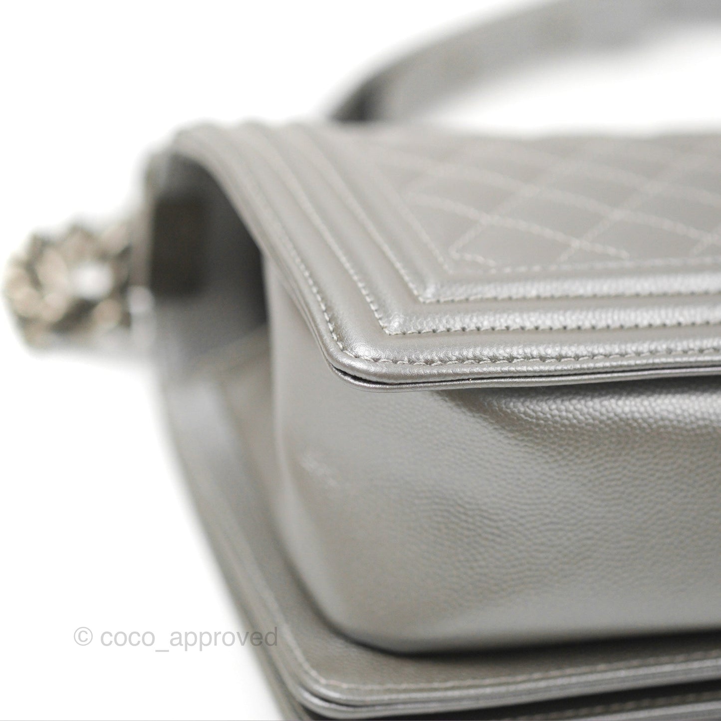 Chanel Quilted Medium Boy Silver Caviar Ruthenium Hardware