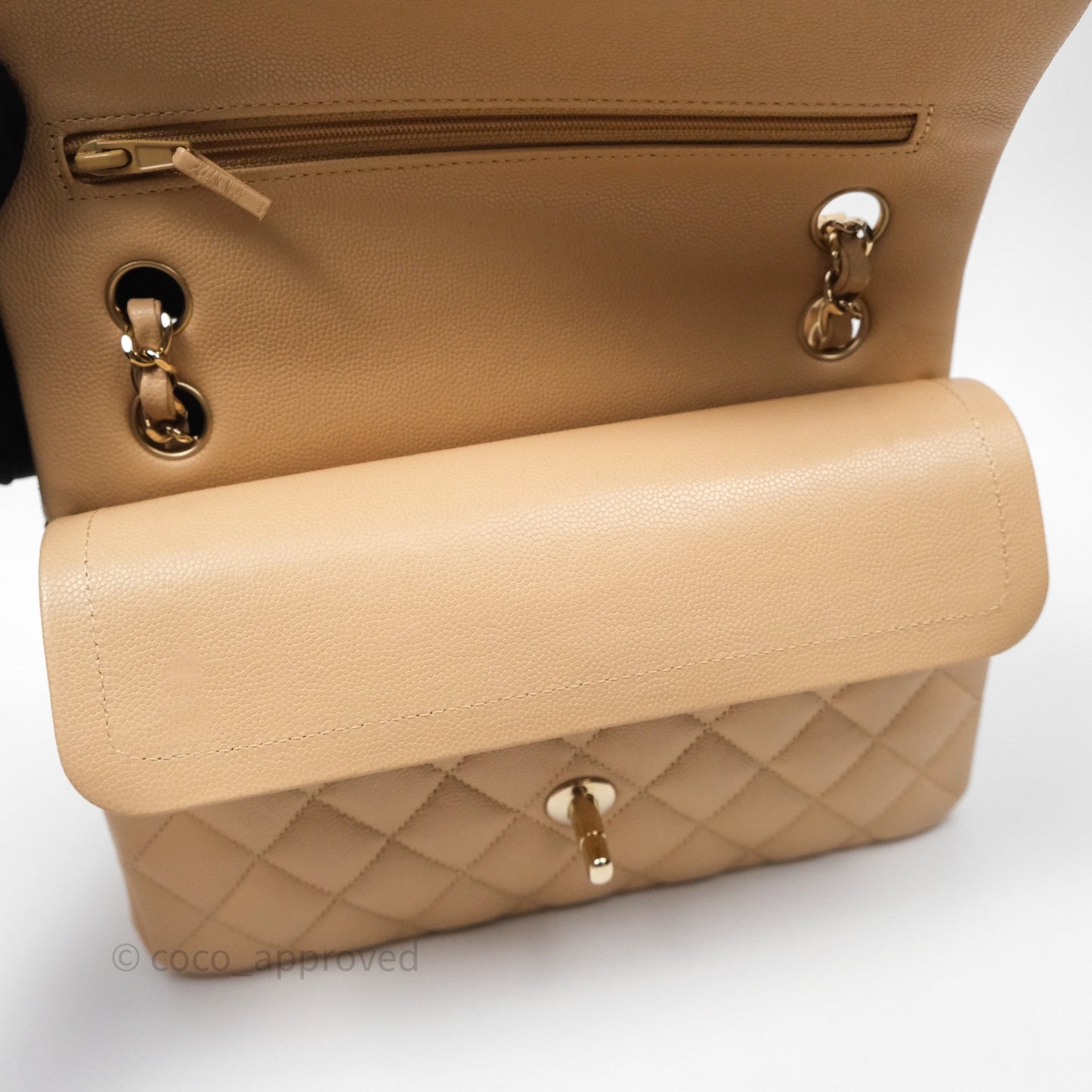 Chanel Classic Small S/M Quilted Flap Beige Caviar Gold Hardware
