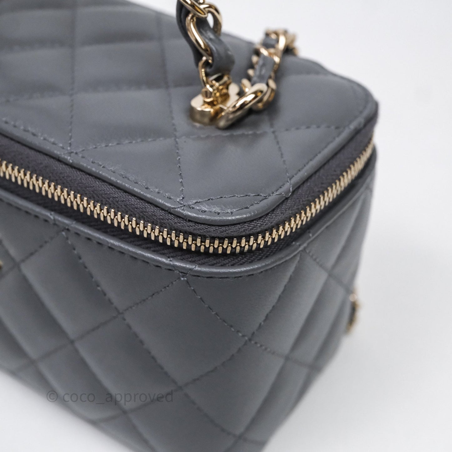 Chanel Vanity Rectangular Top Handle Grey Lambskin Gold Hardware