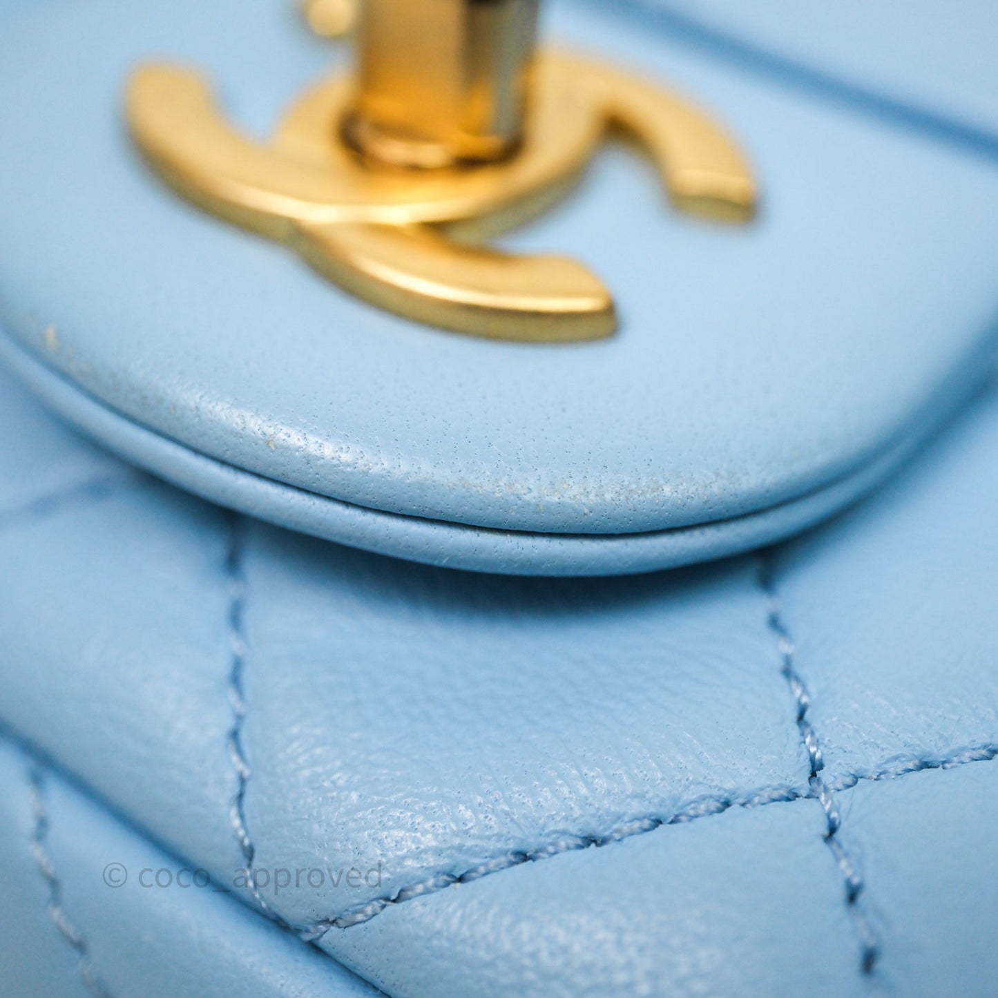 Chanel Mini Rectangular Pearl Crush Quilted Blue Lambskin Aged Gold Hardware