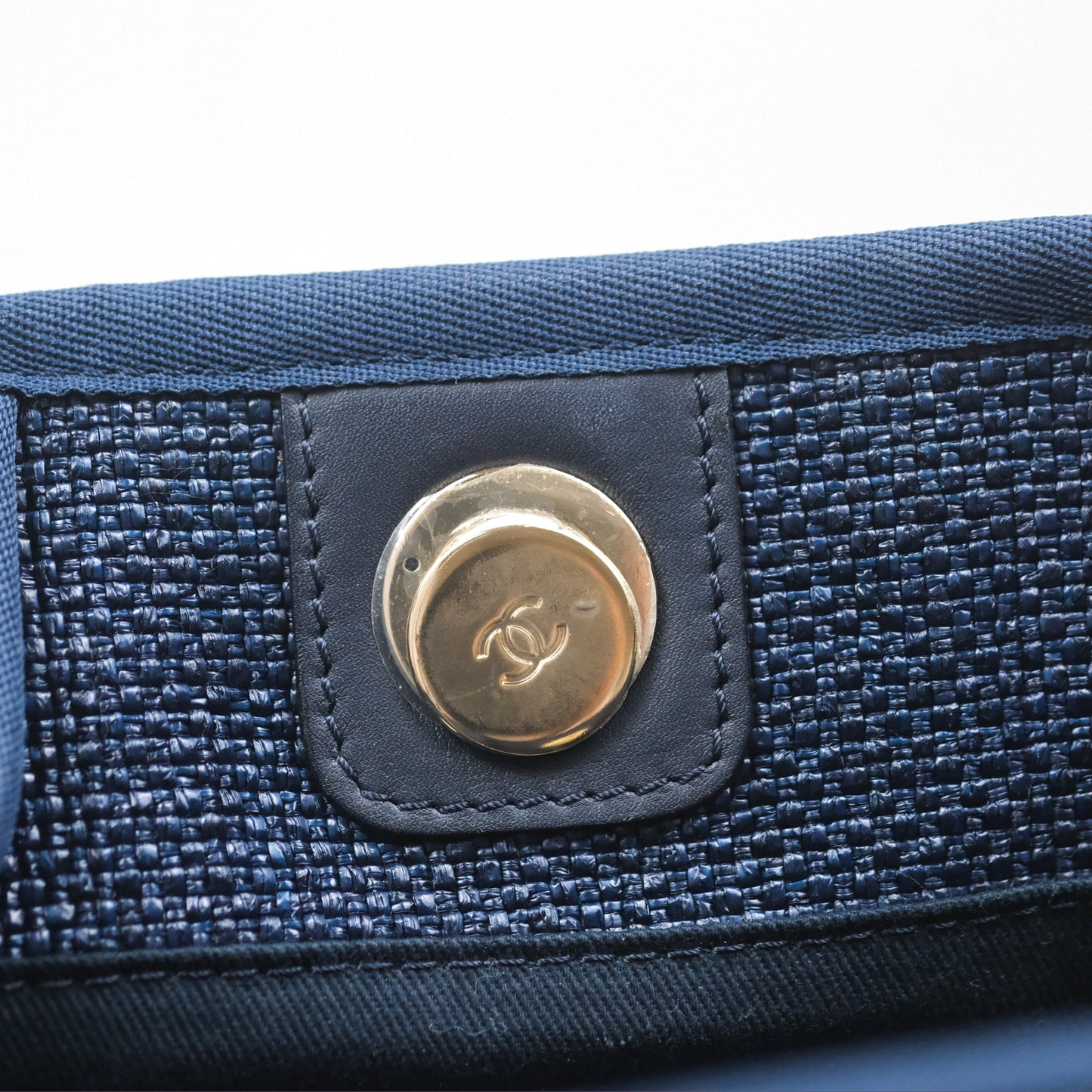 Chanel Medium Deauville Navy Canvas Gold Hardware