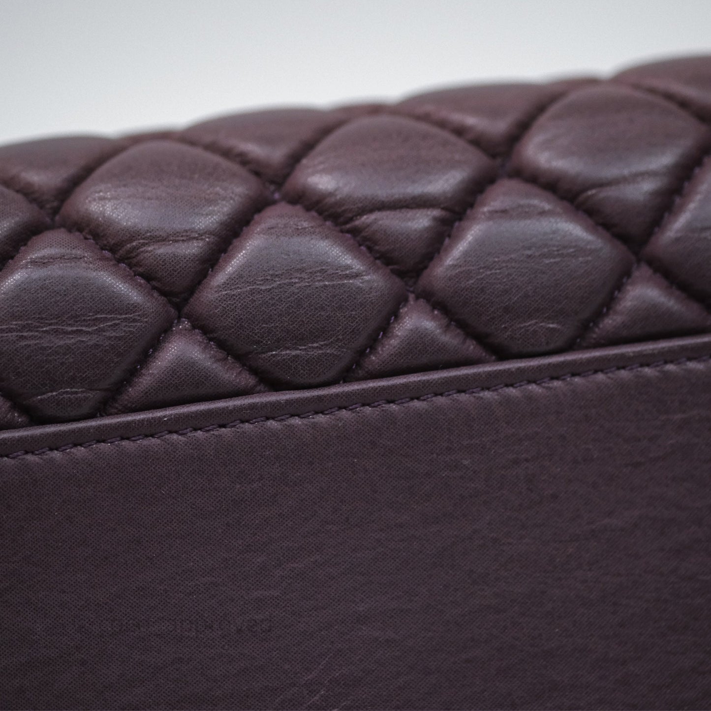 Chanel Large Mademoiselle Bowling Crumpled Calfskin Purple Ruthenium Hardware