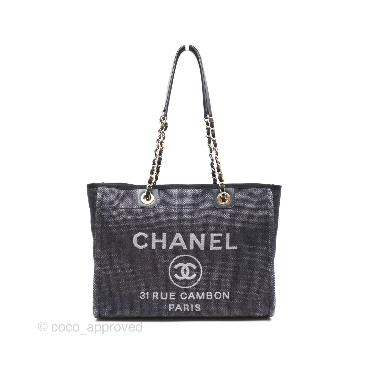 Chanel Medium Deauville Tote Black Canvas Gold Hardware