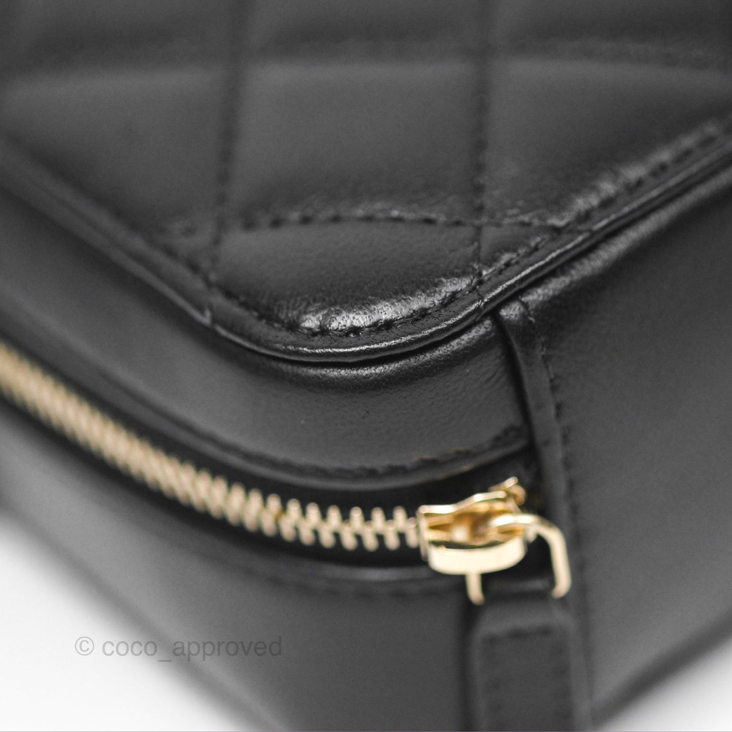 Chanel Pearl Crush Mini Camera Case Quilted Black Lambskin Aged Gold Hardware