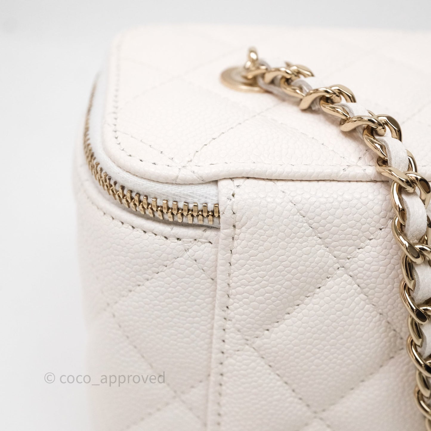 Chanel Classic Vanity Rectangular with Chain White Caviar Gold Hardware