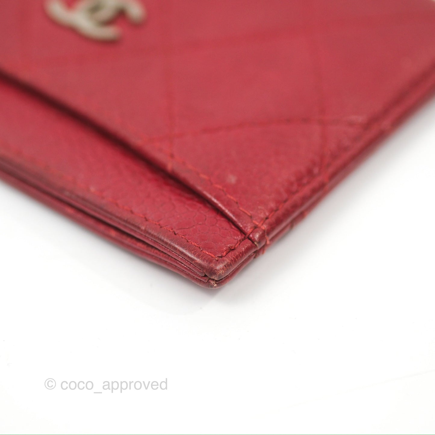 Chanel Classic Flat Card Holder Red Caviar Silver Hardware