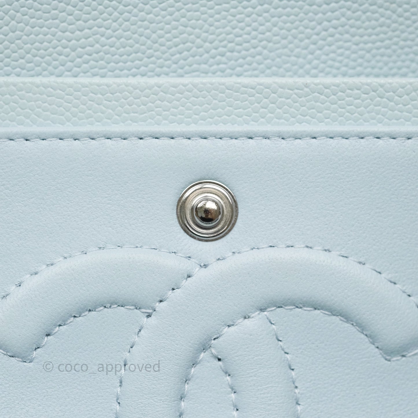 Chanel Classic M/L Medium Flap Quilted Light Blue Caviar Silver Hardware 21K
