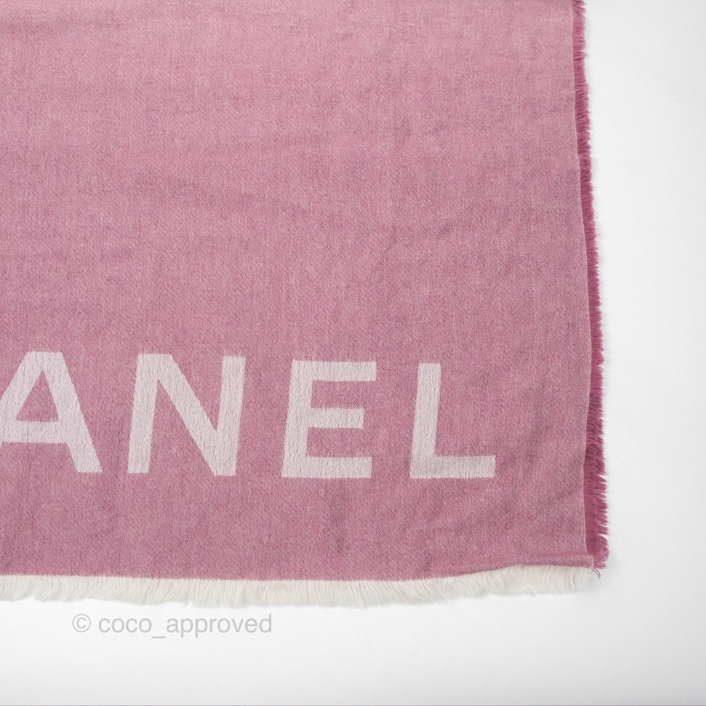 Chanel Logo CC Cashmere Fringe Scarf Pink