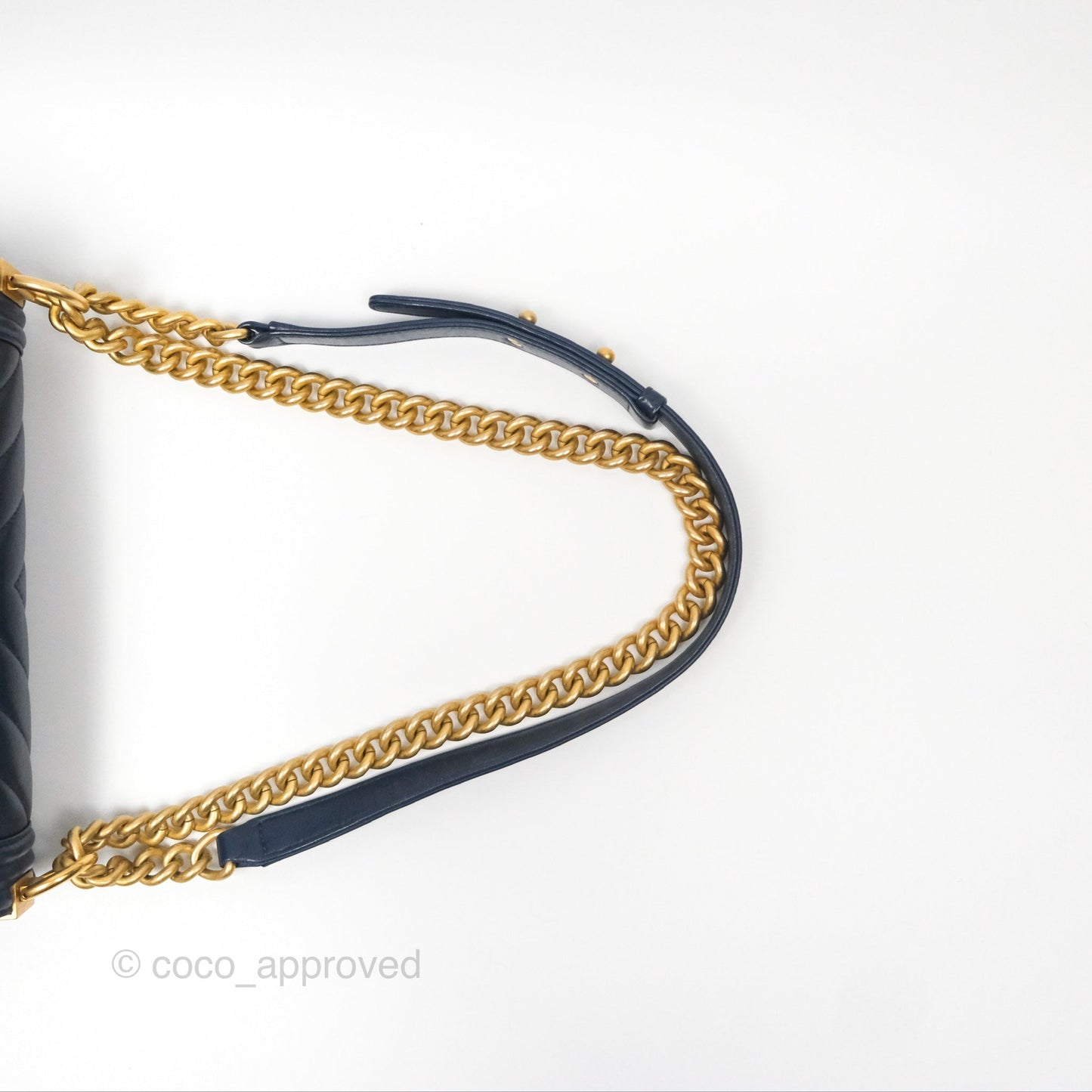 Chanel Medium Boy Chevron Navy Calfskin Aged Gold Hardware