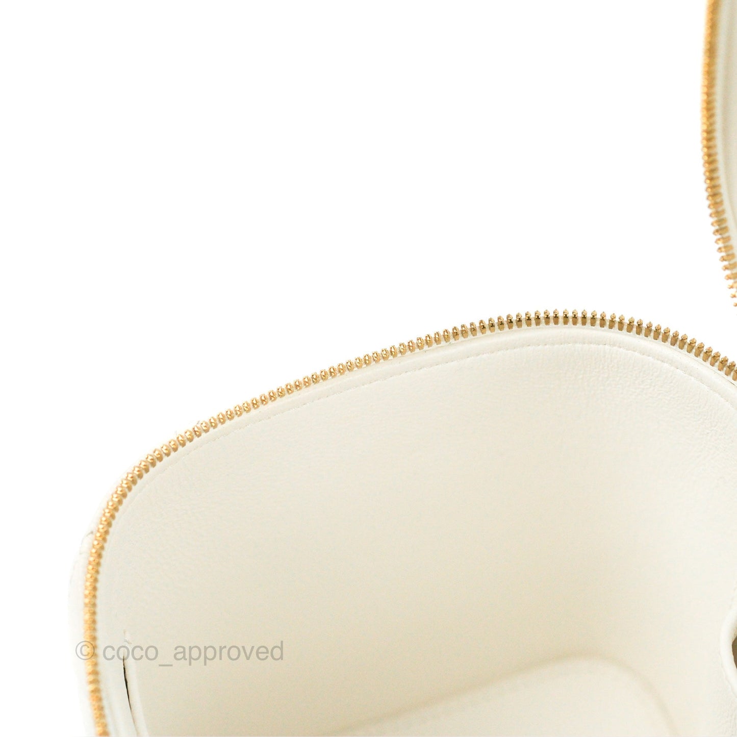 Chanel Quilted Top Handle Vanity Case White Caviar Gold Hardware