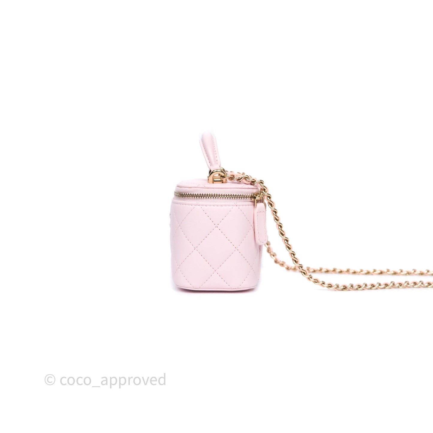 Chanel Mini Top Handle Vanity With Chain Pink Lambskin Gold Hardware