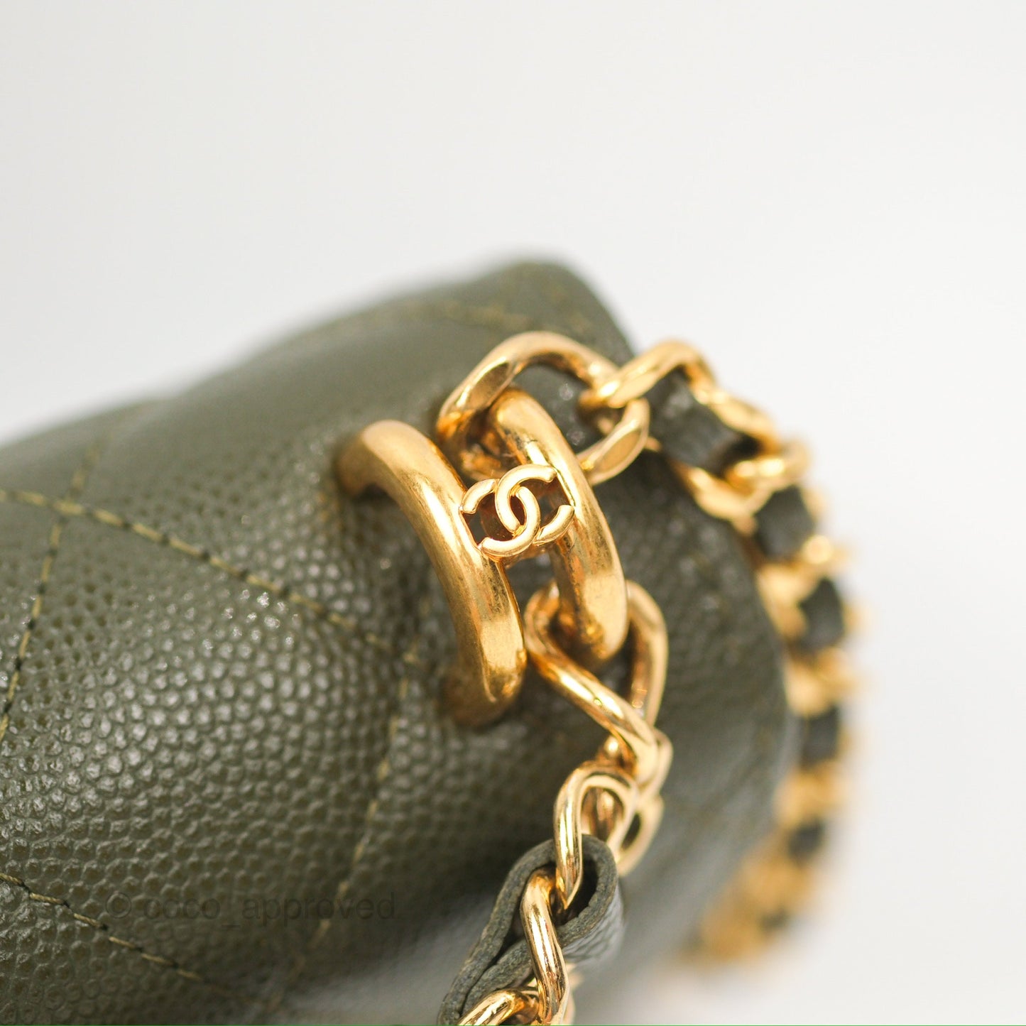 Chanel Coco First Mini Clutch On Chain Dark Olive Green Caviar Gold Hardware 22K