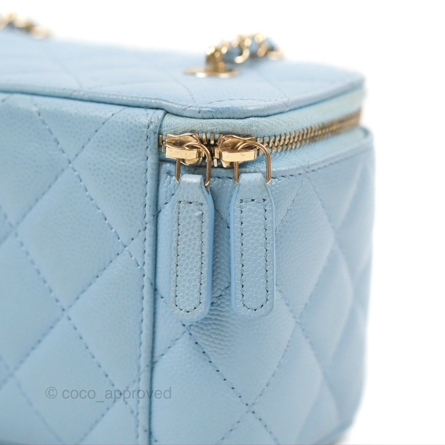 Chanel Vanity with Chain Blue Caviar Aged Gold Hardware