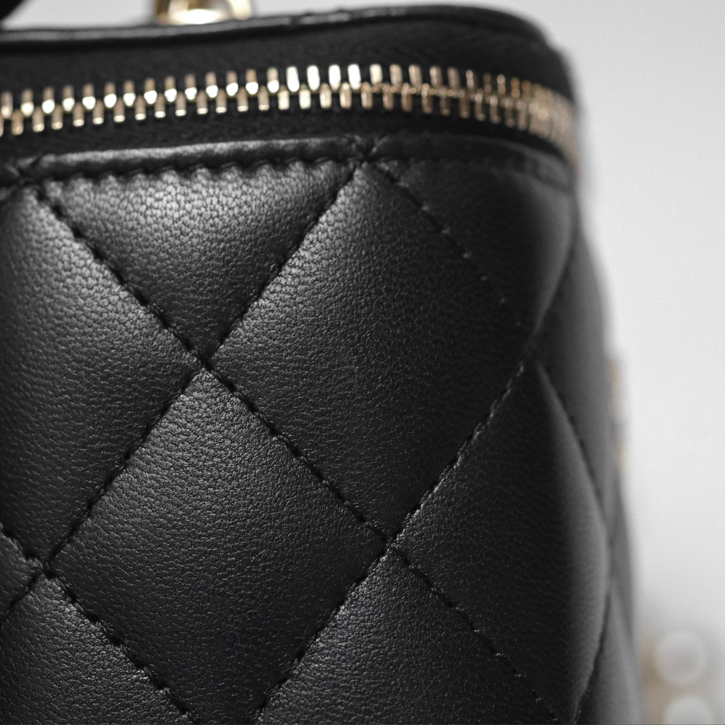 Chanel Mini Vanity With Pearl Chain Black Lambskin Gold Hardware