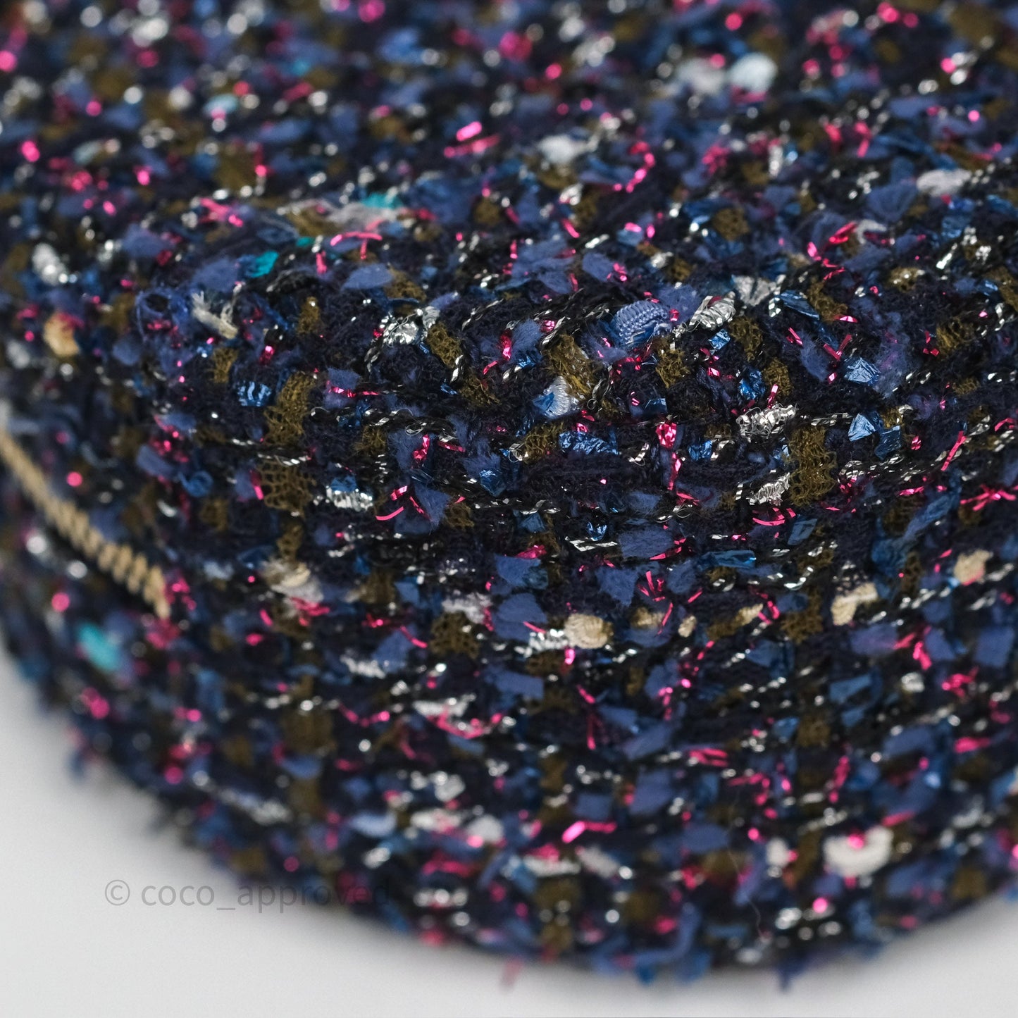 Chanel Charms Round Clutch With Chain Navy Purple Tweed Aged Gold Hardware