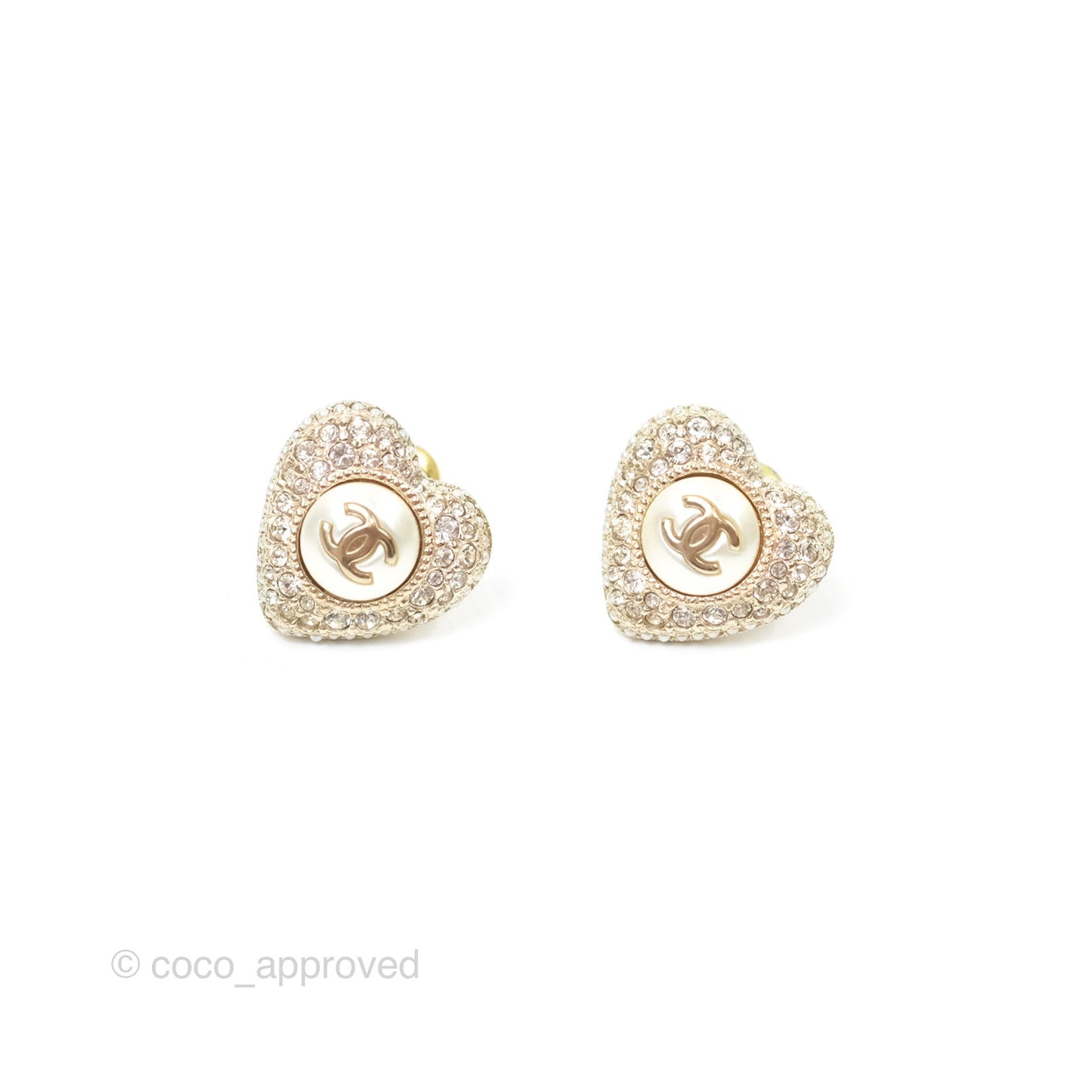 Chanel CC Pearl Crystals Earrings Gold Tone 22B