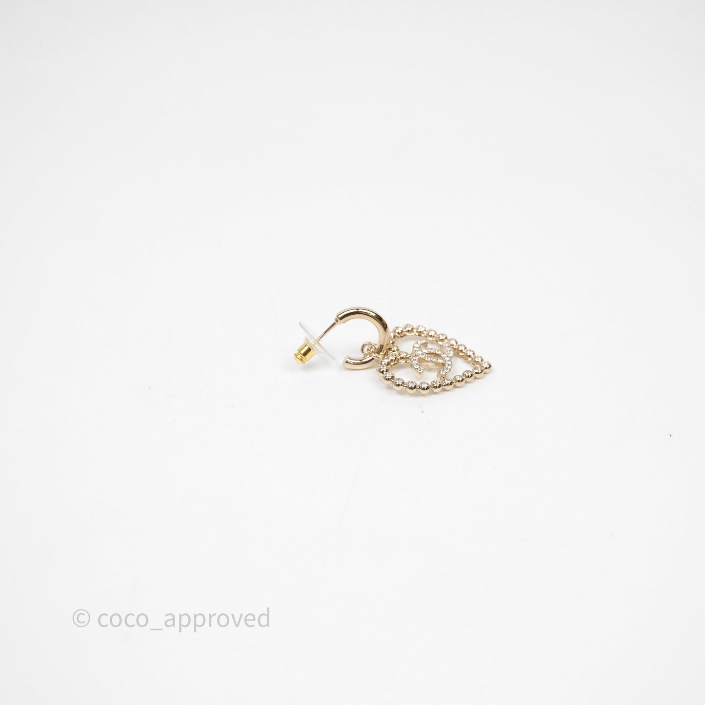 Chanel Crystals Round Heart Drop Earrings Gold Tone 25P