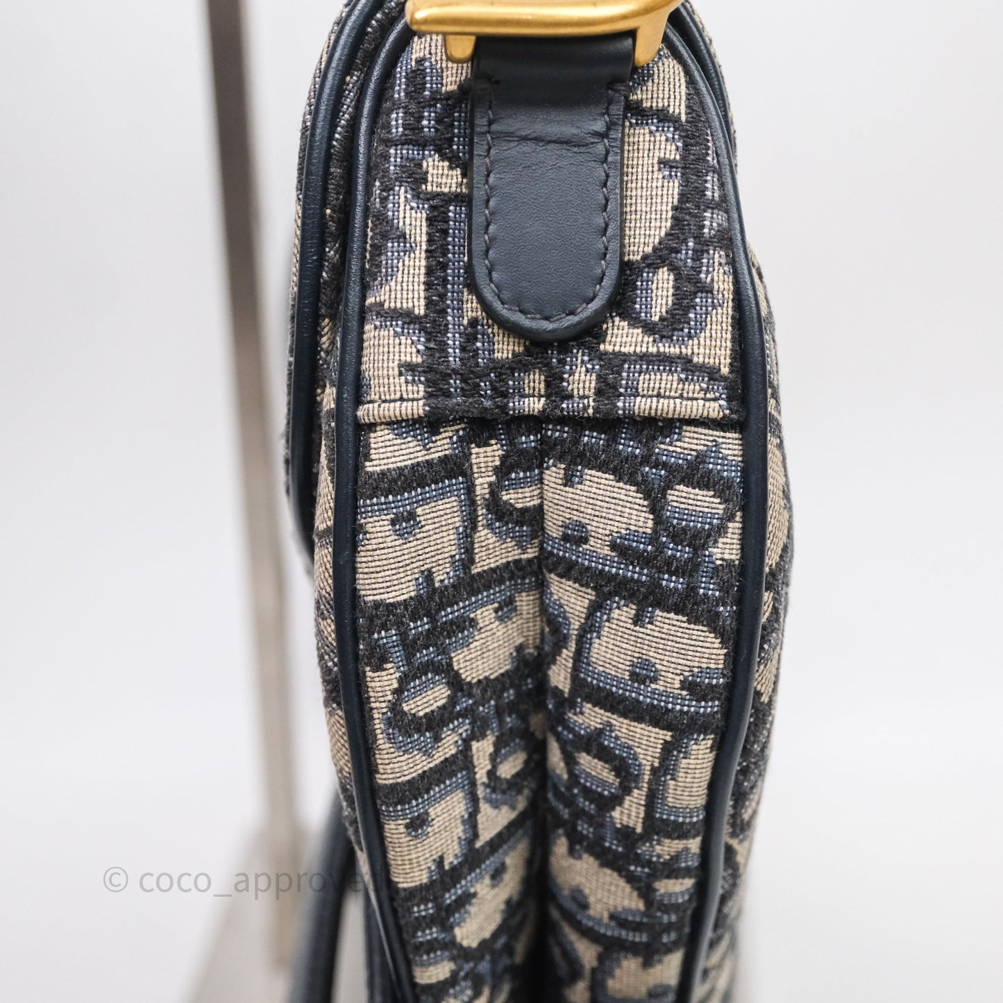 Christian Dior Saddle Bag Navy Dior Oblique Embroidery Gold Hardware