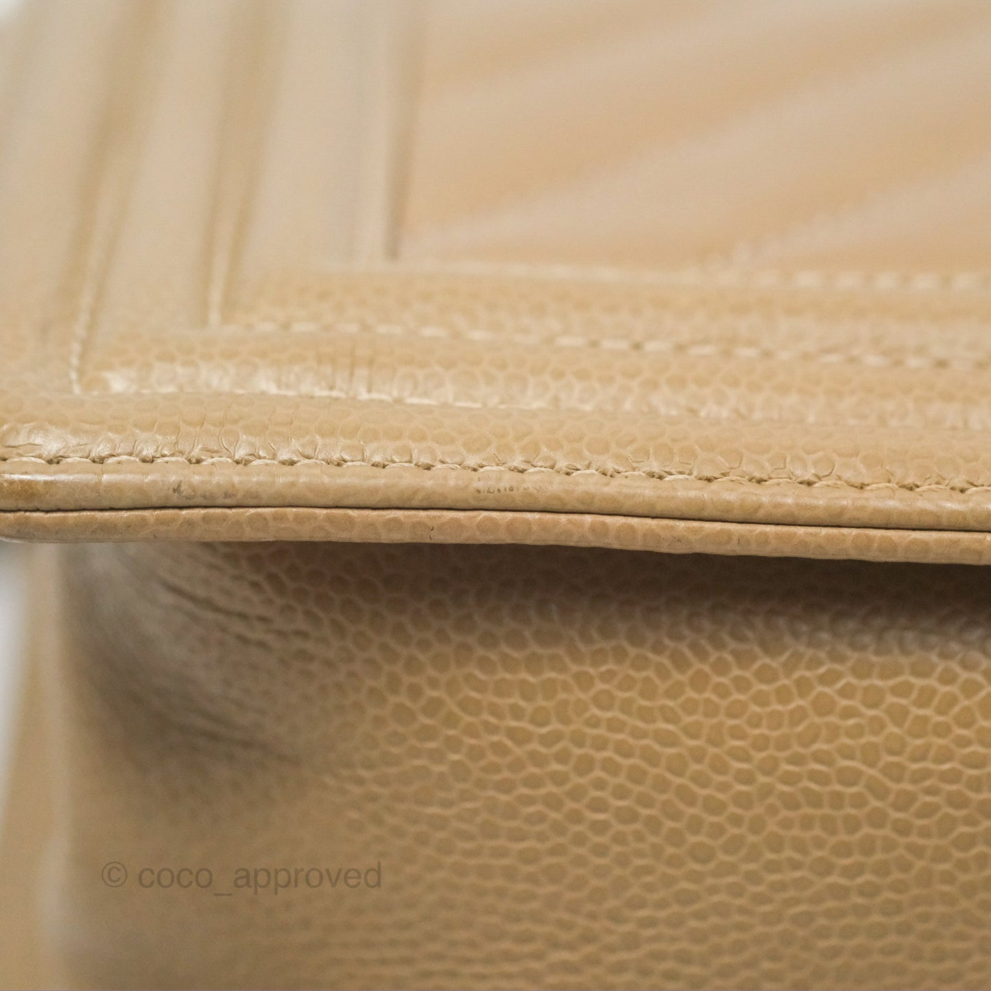 Chanel Medium Boy Chevron Beige Caviar Aged Gold Hardware
